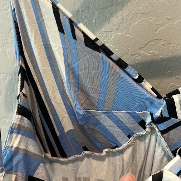 Soma Twist Front Maxi Dress Geometric Print Stretch Knit Black Blue Cream XS NWT - Picture 8 of 14